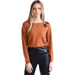 Never a Wallflower Jeweled Stars Cashmere Sweater in Burnt Sienna M